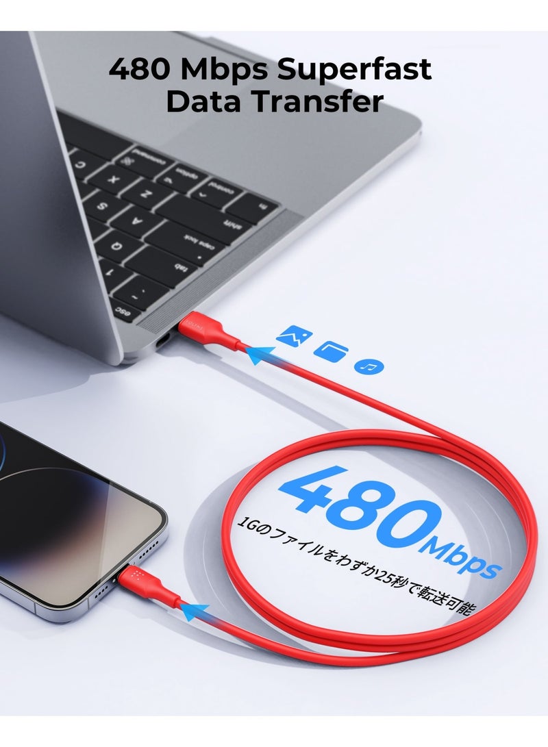 VOLTME iPhone Charger Cable (2m) 2.4A, Lightning Cable for Fast Charging and High-Speed Data Transfer, USB Cable Compatible with iPhone 14/14 Pro/14 Plus/14 Pro Max, 13/12/11/10/9/8/7 Plus, iPad, AirPods - Red - Image 5